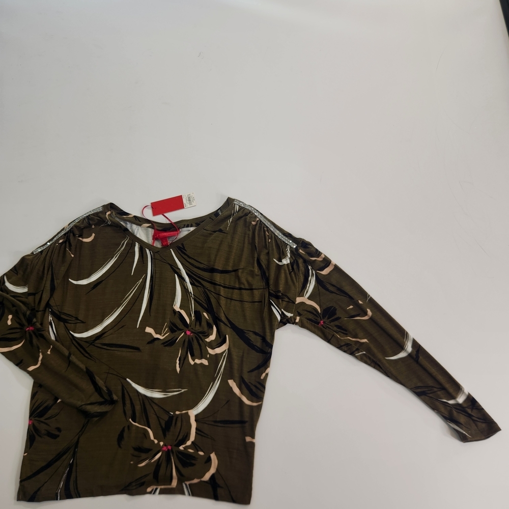 Jennifer Lopez Womens Top Blouse Size XS Long Sleeve Ruched Green NWT 01